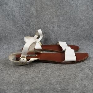 Steve Madden Shoes Womens 9 Sandals Leather White Flat Donddi Casual Ankle Strap